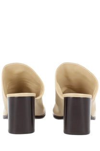Beige leather mules with a glossy dark brown block heel from lemaire womens mule glove beige collection