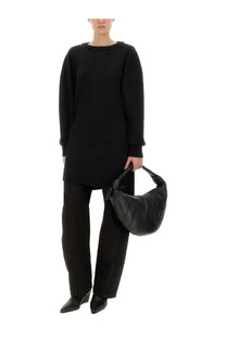 Black leather crescent-shaped handbag with knotted handle for lemaire womens shirt black collection