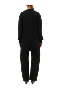 Lemaire women’s black long-sleeved shirt with a relaxed fit and asymmetrical hemline front view