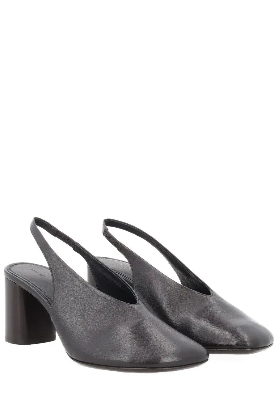 Lemaire women’s slingback glove brown black leather slingback heels with block heel and pointed toe front view