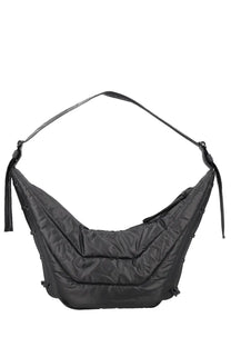 Lemaire women’s soft game medium black hobo bag in quilted nylon with adjustable strap and tassel details