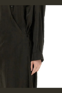 Black long-sleeved coat with sleek minimalist design and subtle button details in lemaire womens straight collar twisted dress brown