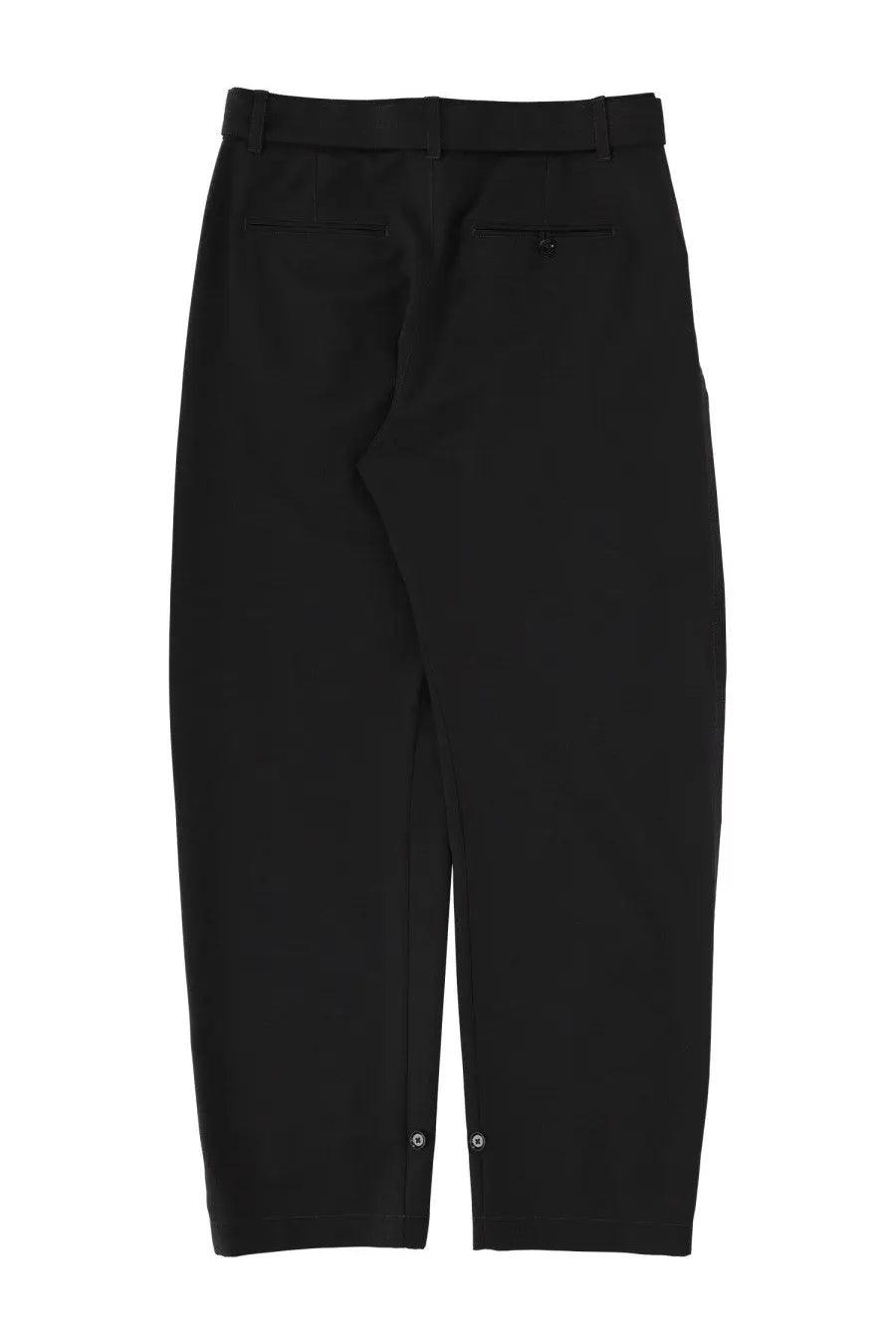 Lemaire women’s tailored grey trousers with a sleek modern cut and subtle button details at the cuffs
