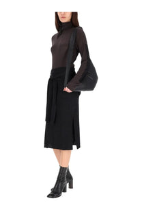 Lemaire women’s top foulard grey featuring a black structured shoulder bag with a sleek minimalist leather finish