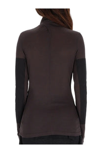 Lemaire women’s long-sleeved athletic top in dark brown and black with high collar for active wear