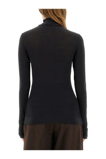 Black ribbed knit turtleneck top with long sleeves from lemaire womens grey collection