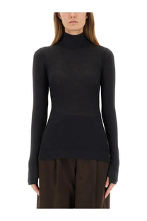 Black ribbed long-sleeved turtleneck top by lemaire womens turtleneck top in grey color