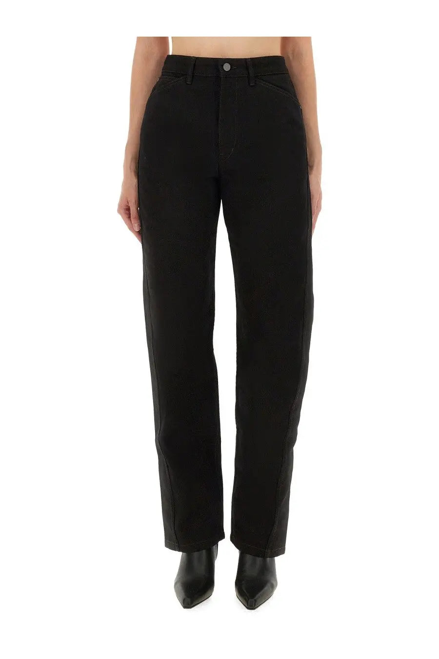 Lemaire women’s twisted pants black high-waisted straight-leg denim with classic five-pocket design and button closure