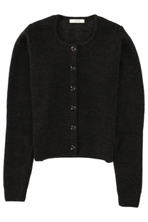 Black léa raie cardigan with round neckline and silver buttons in wool blend by lemaire women’s brown design