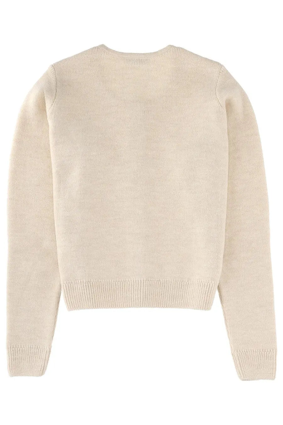 Lemaire women’s cream-colored wool blend cardigan with long sleeves and ribbed hem and cuffs in white
