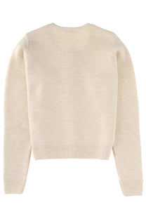 Lemaire women’s cream-colored wool blend cardigan with long sleeves and ribbed hem and cuffs in white
