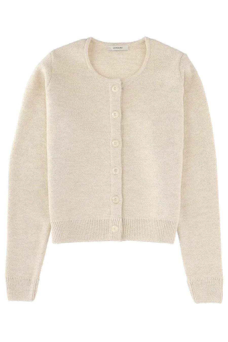 Lemaire women’s cream wool blend long-sleeved cardigan with round neckline and matching buttons