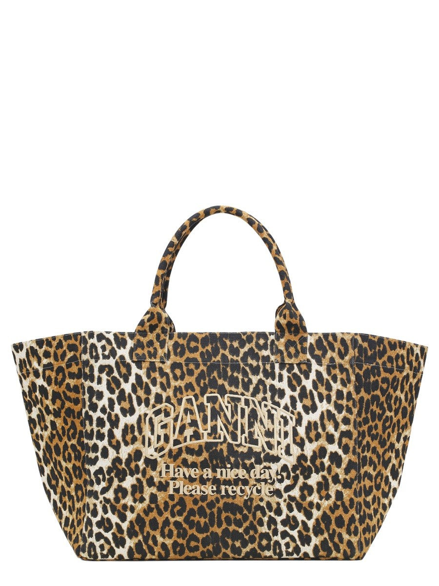 Ganni Women's Borsa Tote Leopard Xxl Pattern