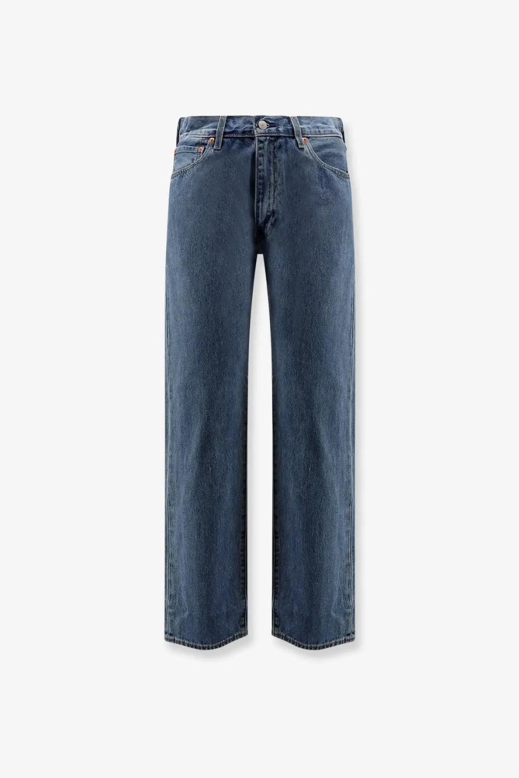 Levis men relaxed straight blue denim jeans with a straight-leg cut and classic five-pocket design front view