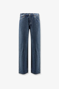 Levis men relaxed straight blue denim jeans with a straight-leg cut and classic five-pocket design front view
