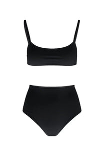 Black high-waisted bikini set with thin straps sleek minimalist design from lido women’s costume bikini undici black collection