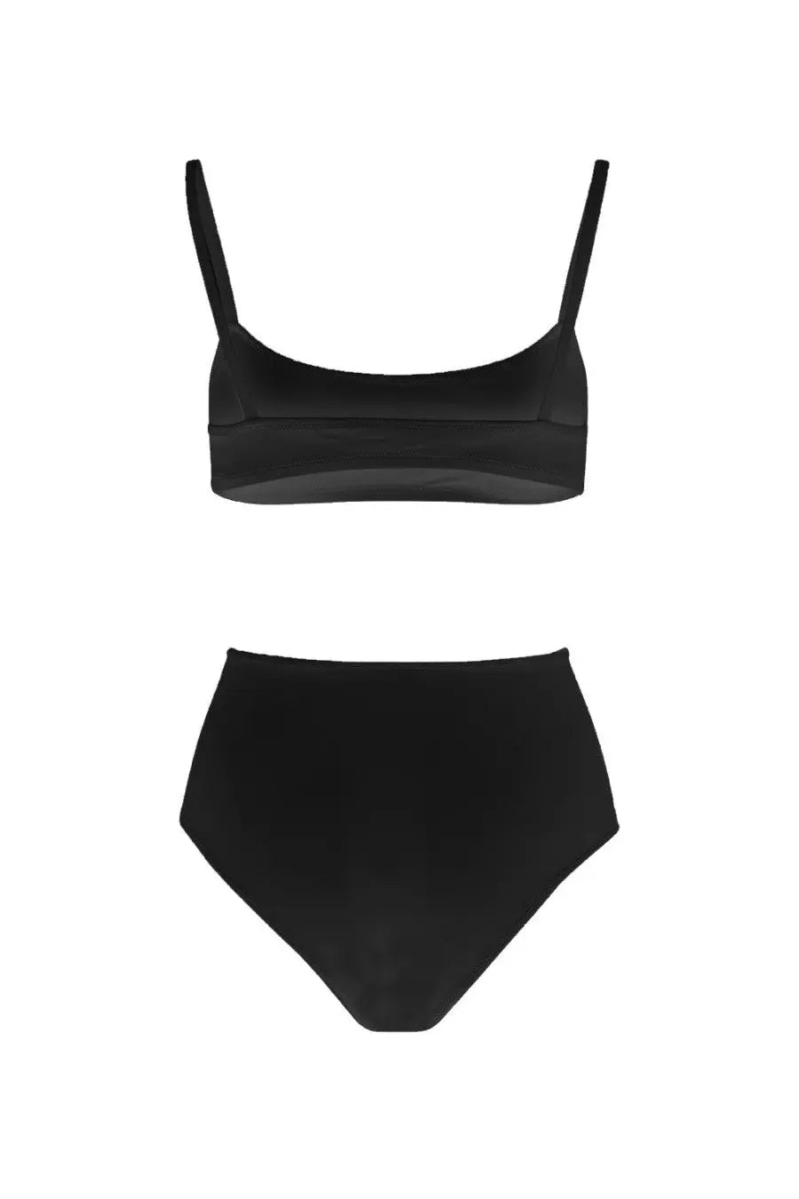 Black high-waisted bikini set with thin straps and minimalist design from Lido women’s costume bikini Undici Black collection