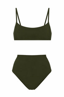 Olive green high-waisted bikini set with thin straps lido women’s costume bikini undici green front view