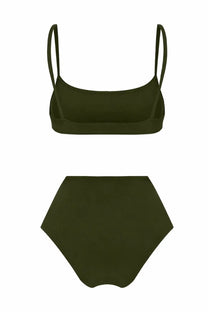Olive green two-piece bikini set with thin straps and high-waisted bottoms from lido women’s costume bikini undici green