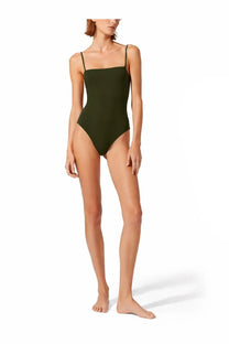 Lido women’s costume intero tre green olive green one-piece swimsuit with thin spaghetti straps and minimalist design