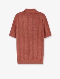 Brunello Cucinelli Men's Wide Ribbed Polo Shirt Orange
