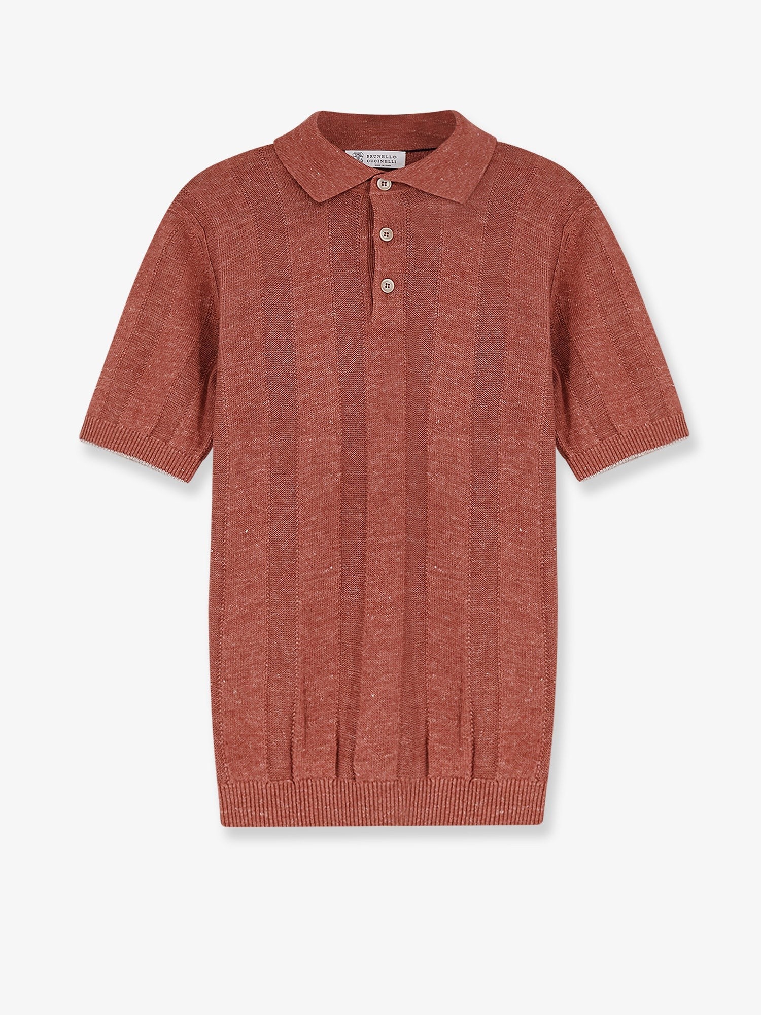 Brunello Cucinelli Men's Wide Ribbed Polo Shirt Orange