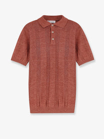 Brunello Cucinelli Men's Wide Ribbed Polo Shirt Orange
