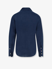 Kiton Men's Linen Shirt Blue