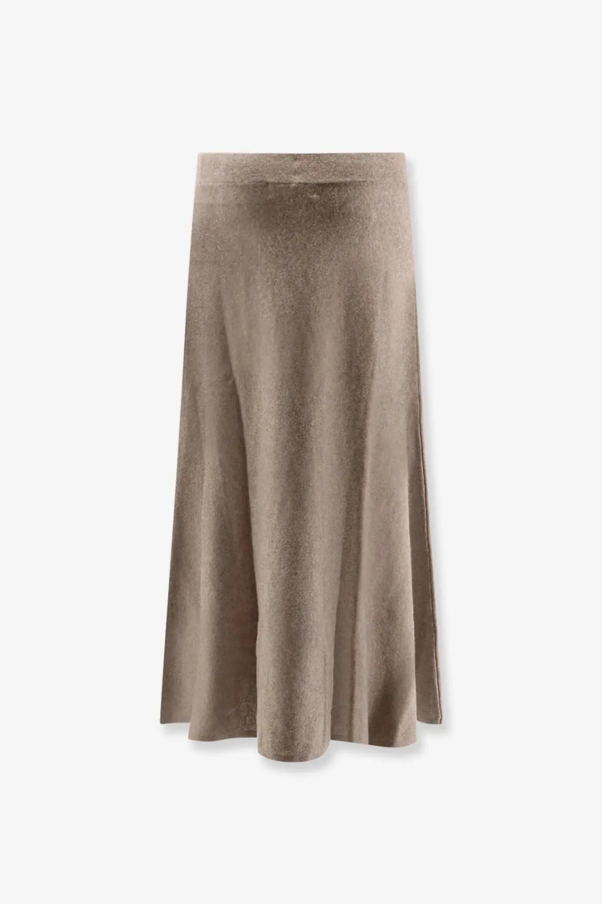 Lisa Yang women’s torie cashmere taupe midi skirt with subtle textured pattern and smooth waistband front view