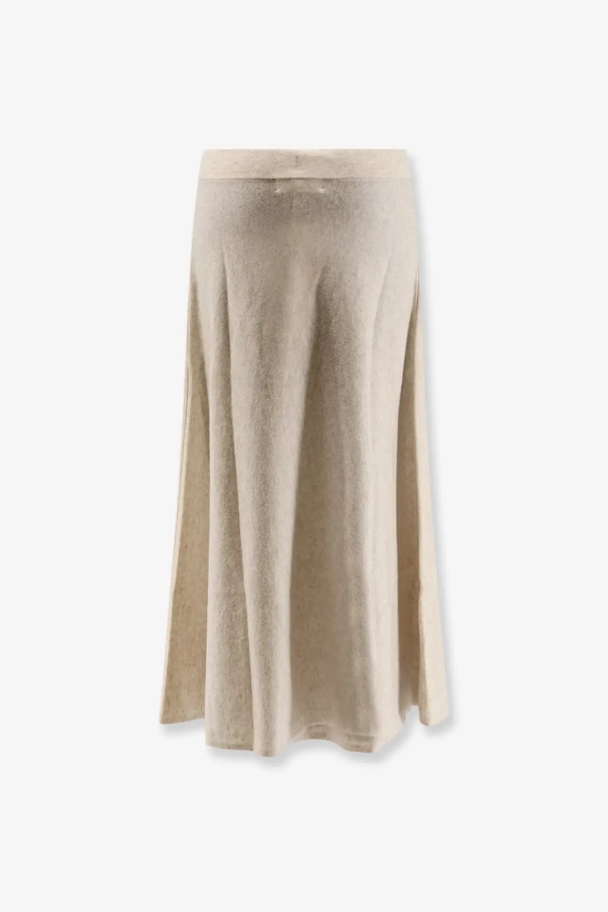 Lisa Yang women’s torie cashmere skirt in white with a flowing beige linen midi design and subtle textured weave with side slits