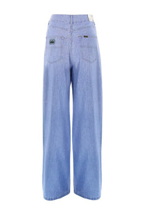 Lois jeans women’s light blue denim trousers with a subtle perforated texture and wide-leg cut