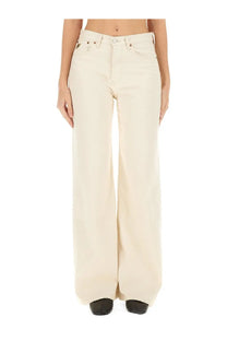 Lois Jeans women’s cream-colored wide-leg denim trousers with classic five-pocket design and subtle stitching details