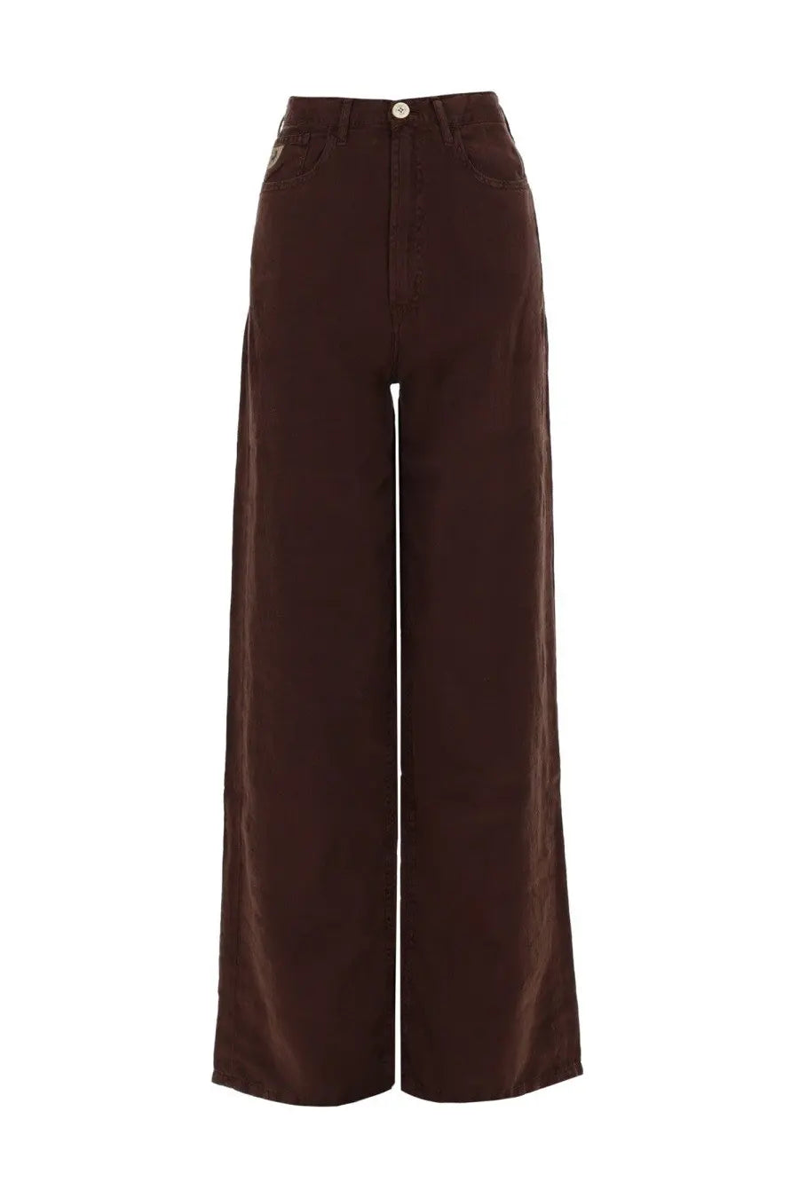 Lois Jeans women’s dark brown wide-leg denim trousers with high waist and classic front button closure