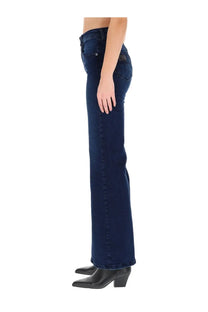 Dark blue denim flare jeans with classic five-pocket design and subtle brand patch on back waistband from lois jeans