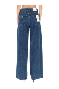 Back view of lois jeans women’s skater loose blue denim wide-leg jeans with classic five-pocket design and brand tags