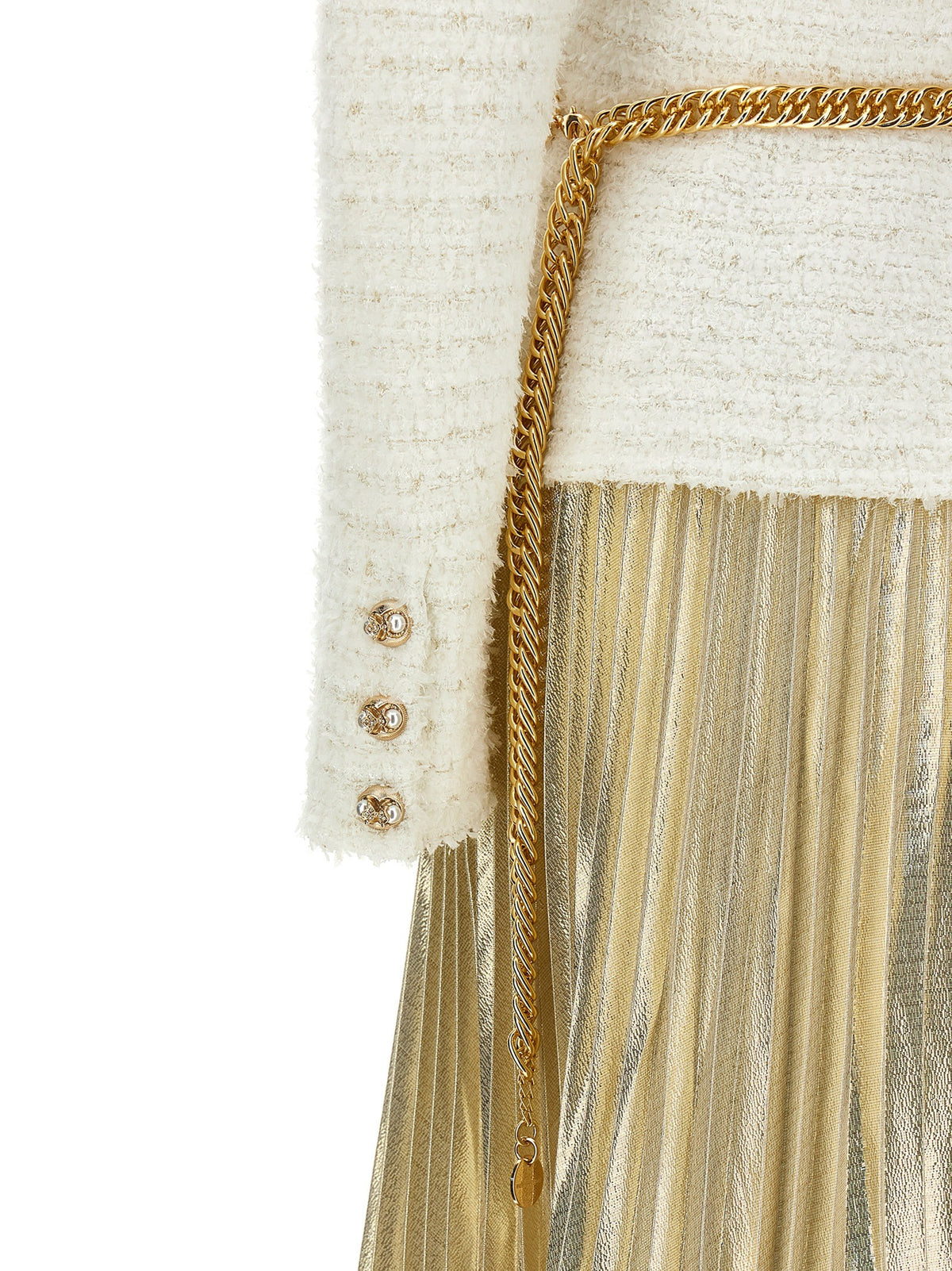 self-portrait Long Pleated Skirt Dress Gold