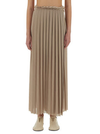 Ami Paris Women's Long Pleated Skirt Beige