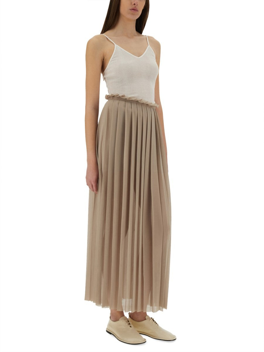 Ami Paris Women's Long Pleated Skirt Beige