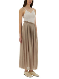 Ami Paris Women's Long Pleated Skirt Beige