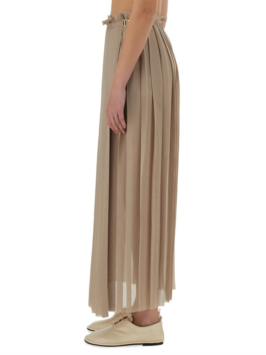 Ami Paris Women's Long Pleated Skirt Beige