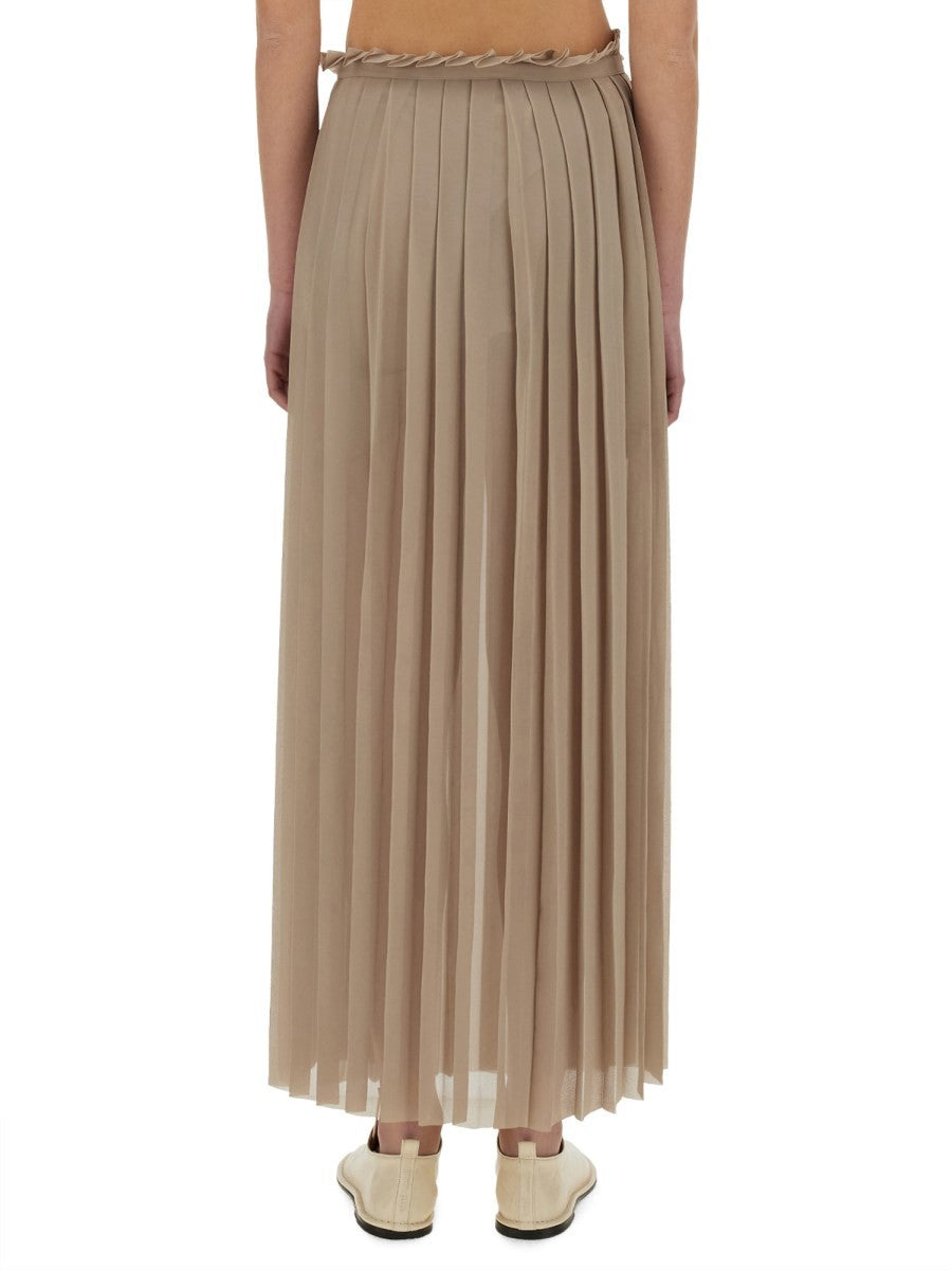 Ami Paris Women's Long Pleated Skirt Beige