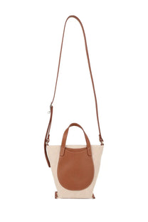 Longchamp women’s accomplice bag brown beige and tan leather crossbody bucket bag with textured canvas and brown leather strap