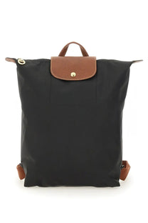 Longchamp women’s backpack le pliage original medium black with brown leather accents and gold-tone hardware