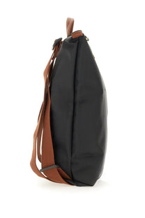 Longchamp women’s backpack le pliage original medium black nylon with brown leather straps and top handle