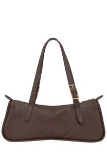Longchamp women’s brown leather shoulder bag with gold-tone buckle and zipper details