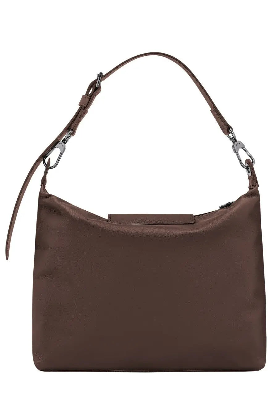 Longchamp women’s borsa hobo brown leather shoulder bag with sleek minimalist design and silver-toned hardware