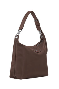 Longchamp women’s borsa hobo medium brown leather shoulder bag with silver hardware and flap closure