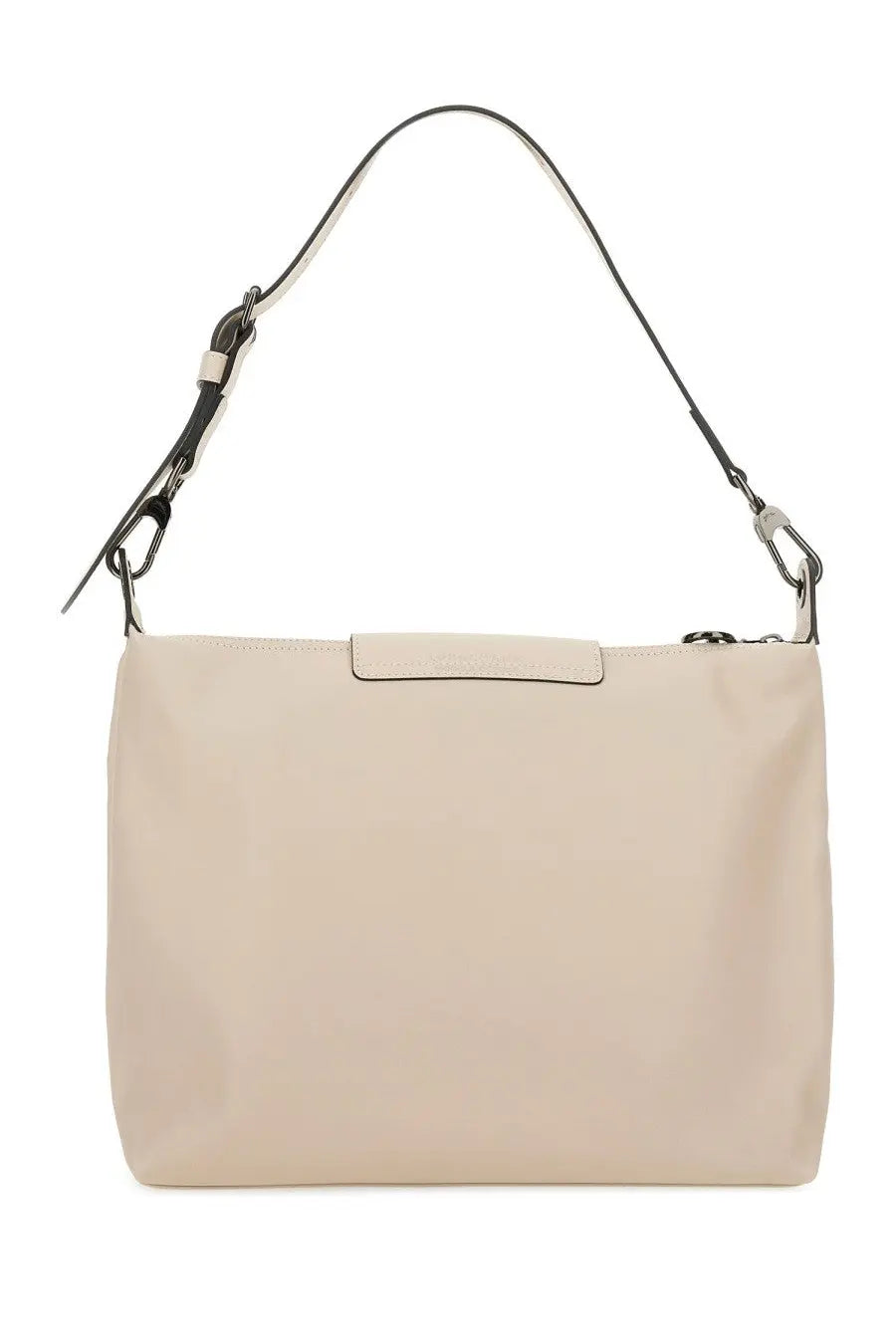 Longchamp women’s borsa hobo beige leather shoulder bag with sleek minimalist design and black adjustable strap