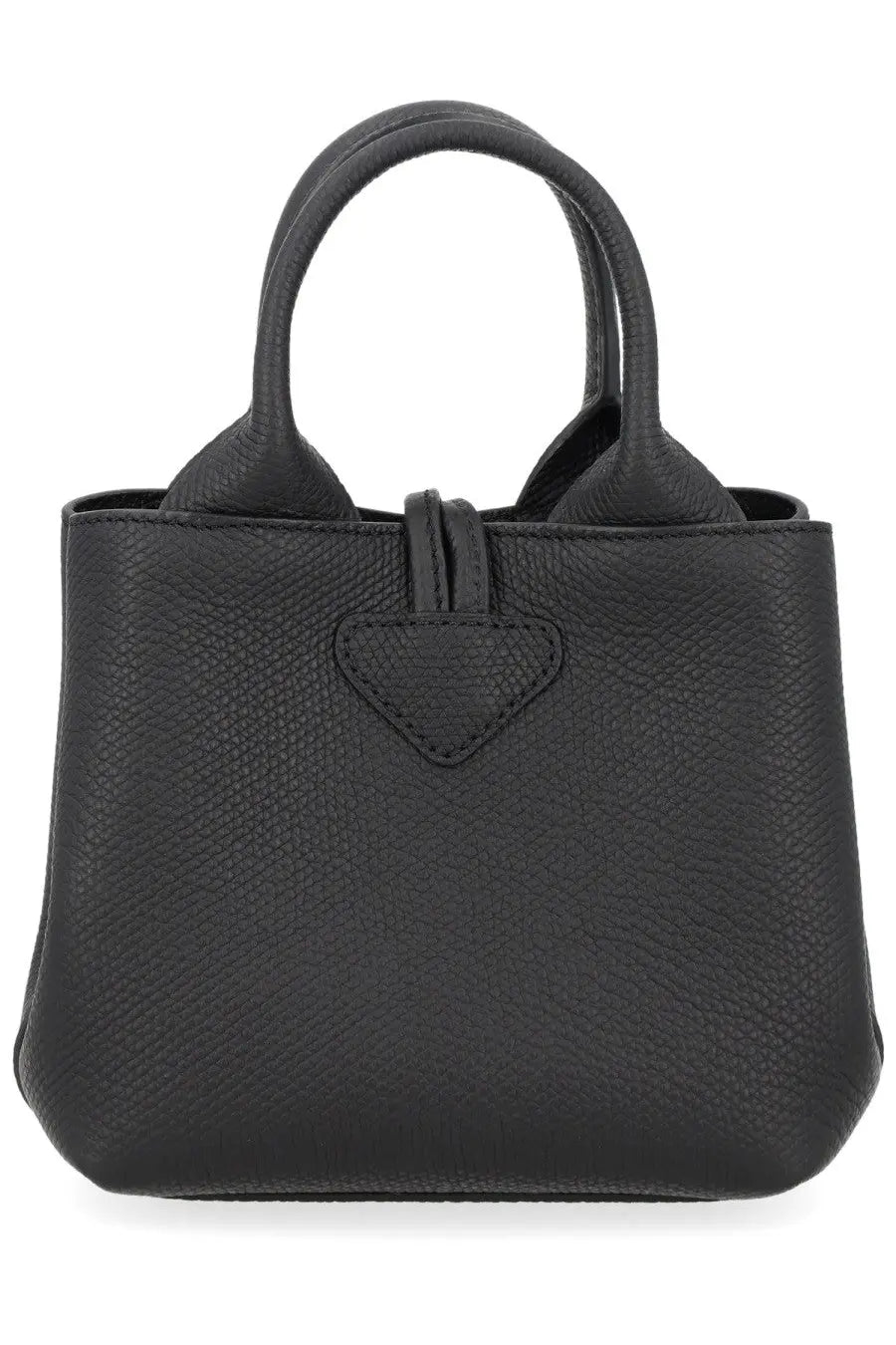 Longchamp womens borsa mano le roseau2 black textured leather handbag with top handles and triangular flap closure