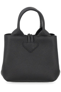 Longchamp womens borsa mano le roseau2 black textured leather handbag with top handles and triangular flap closure